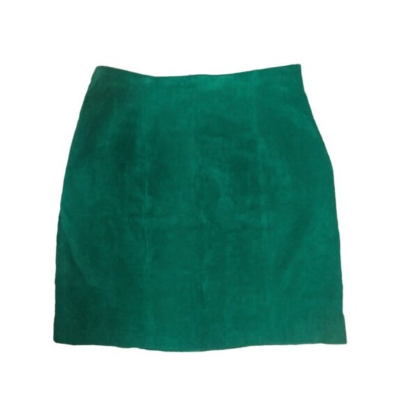 Vintage Y2K 90s WILSON'S LEATHER Dark Emerald Green Suede Mini Skirt Sz 8 - Picture 1 of 6